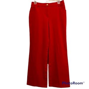 ST JOHN COLLECTION FLAT FRONT WIDE LEG PANT IN TRUE RED W/GOLD HARDWARE. Sz 10